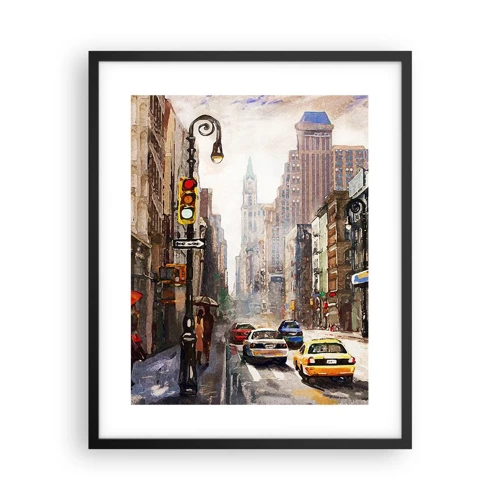 Poster in een zwarte lijst - New York - ook kleurrijk in de regen - 40x50 cm