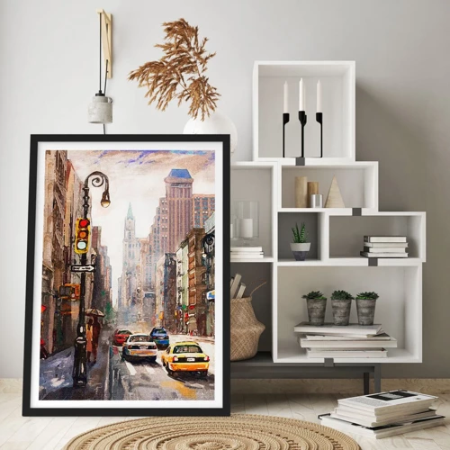 Poster in een zwarte lijst - New York - ook kleurrijk in de regen - 40x50 cm