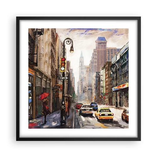 Poster in een zwarte lijst - New York - ook kleurrijk in de regen - 50x50 cm
