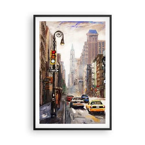 Poster in een zwarte lijst - New York - ook kleurrijk in de regen - 61x91 cm