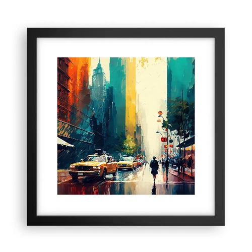 Poster in een zwarte lijst - New York – zelfs de regen is hier kleurrijk - 30x30 cm