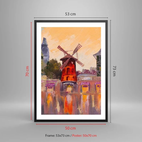 Poster in een zwarte lijst - Parijse iconen – Moulin Rouge - 50x70 cm