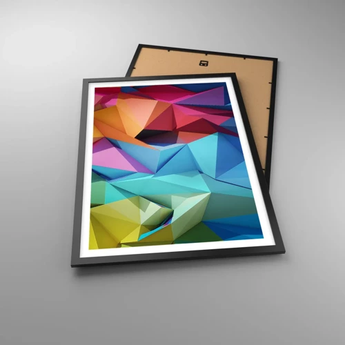 Poster in een zwarte lijst - Regenboog origami - 50x70 cm