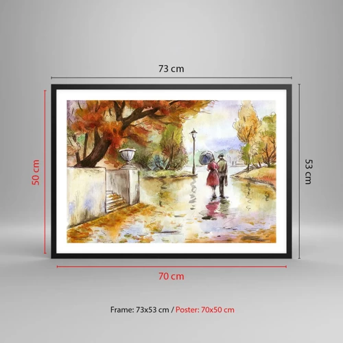 Poster in een zwarte lijst - Romantische herfst in het park - 70x50 cm