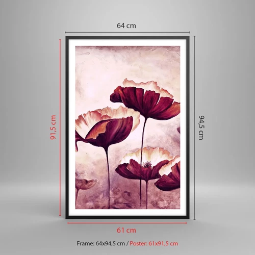 Poster in een zwarte lijst - Rood en wit bloemblad - 61x91 cm
