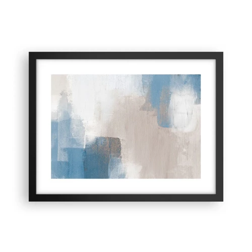 Poster in een zwarte lijst - Roze abstractie achter een blauw gordijn - 40x30 cm