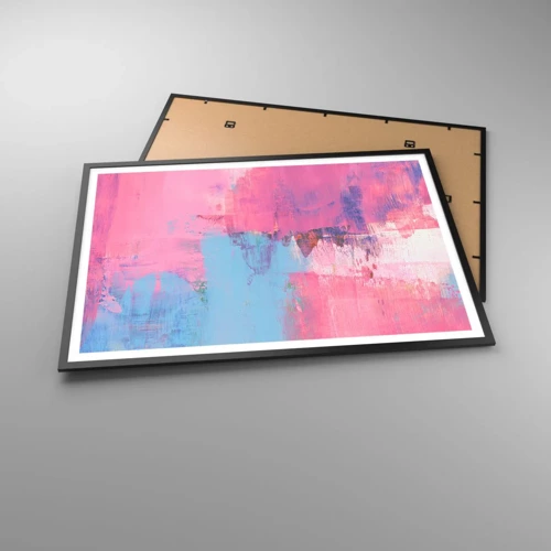 Poster in een zwarte lijst - Roze, blauw en een vleugje licht - 100x70 cm