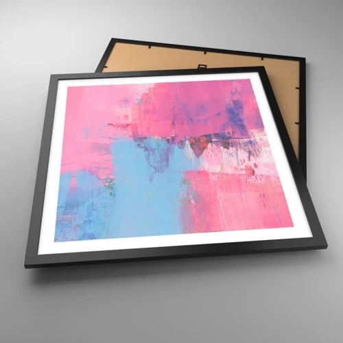 Poster in een zwarte lijst - Roze, blauw en een vleugje licht - 50x50 cm