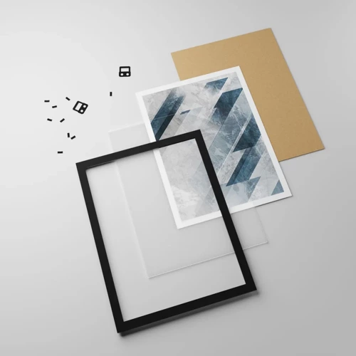 Poster in een zwarte lijst - Ruimtelijke compositie - grijze beweging - 30x40 cm