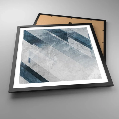 Poster in een zwarte lijst - Ruimtelijke compositie - grijze beweging - 50x50 cm