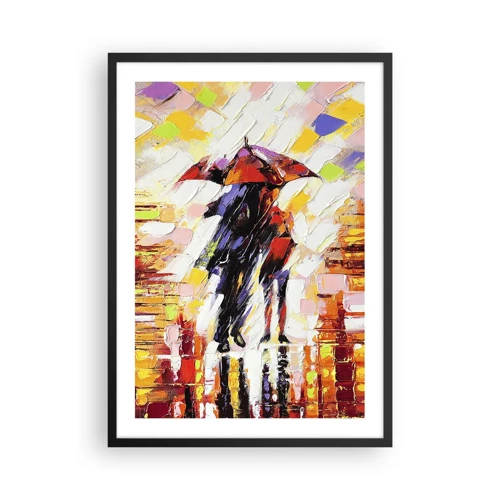 Poster in een zwarte lijst - Samen door de nacht en regen - 50x70 cm