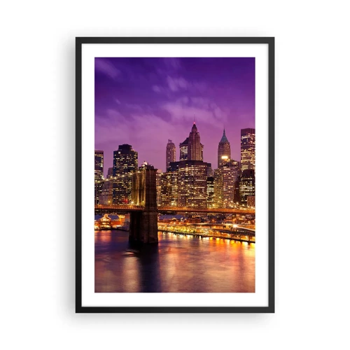 Poster in een zwarte lijst - Violet-goud Manhattan - 50x70 cm