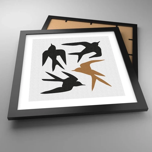 Poster in een zwarte lijst - Zwaluwen spel - 30x30 cm