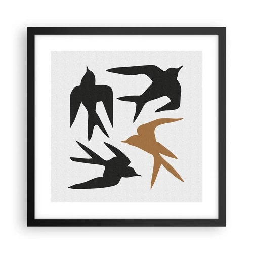 Poster in een zwarte lijst - Zwaluwen spel - 40x40 cm