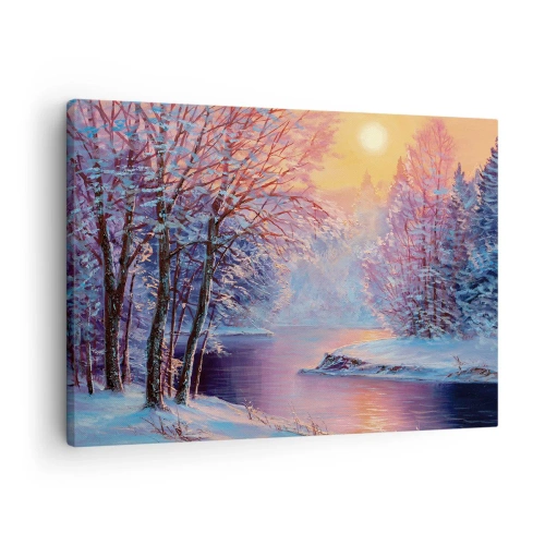 Schilderen op canvas Arttor 70x50 cm - De kleuren van de winter - Landschap, Rivier, Woud, Winter, Natuur, Naar de woonkamer, Naar de slaapkamer, Wit, Bruin, Horizontaal, Canvas, AA70x50-4379
