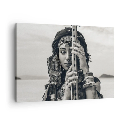 Schilderen op canvas Arttor 70x50 cm - De muziek van het Oosten zelf - Vrouw, Boho, Sieraden, Vintage, Zwart En Wit, Naar de woonkamer, Naar de slaapkamer, Wit, Zwart, Horizontaal, Canvas, AA70x50-5027
