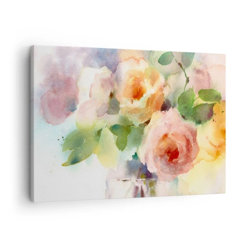 Schilderen op canvas Arttor 70x50 cm - Delicaat als aquarel - Bloemen, Rozen, Boeket, Kunst, Schilderen, Naar de woonkamer, Naar de slaapkamer, Oranje, Wit, Horizontaal, Canvas, AA70x50-3910