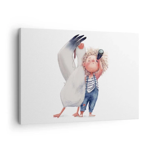 Schilderen op canvas Arttor 70x50 cm - Een geweldige reisroute - Voor Kinderen, Vriendschap, Meisje, Verhaal, Grafische Afbeeldingen, Naar de woonkamer, Naar de slaapkamer, Wit, Zwart, Horizontaal, Canvas, AA70x50-4798