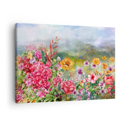 Schilderen op canvas Arttor 70x50 cm - Een tuin die gek is geworden - Bloemen, Tuin, Natuur, Kunst, Schilderen, Naar de woonkamer, Naar de slaapkamer, Groen, Rood, Horizontaal, Canvas, AA70x50-3843