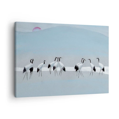 Schilderen op canvas Arttor 70x50 cm - Na een warme dag - De Vogels, Kranen, Natuur, Japan, Cultuur, Naar de woonkamer, Naar de slaapkamer, Wit, Zwart, Horizontaal, Canvas, AA70x50-4921