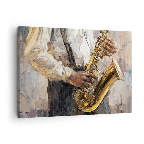 Schilderen op canvas Arttor 70x50 cm - Tijd om te solo te spelen - Saxofoon, Muziek, Schilderen, Jazz, Cultuur, Naar de woonkamer, Naar de slaapkamer, Wit, Bruin, Horizontaal, Canvas, AA70x50-4808