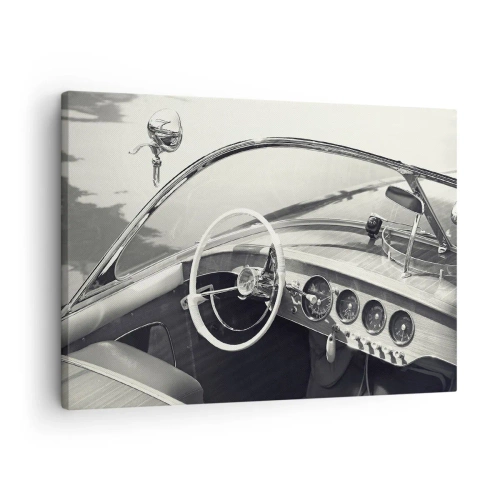 Schilderen op canvas Arttor 70x50 cm - Weer voor de rijken - Vintage Boot, Motorboot, Zwart En Wit, Meer, Grafische Afbeeldingen, Naar de woonkamer, Naar de slaapkamer, Wit, Zwart, Horizontaal, Canvas, AA70x50-4209