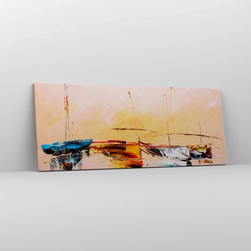 Schilderen op canvas - Avond in de jachthaven - 100x40 cm