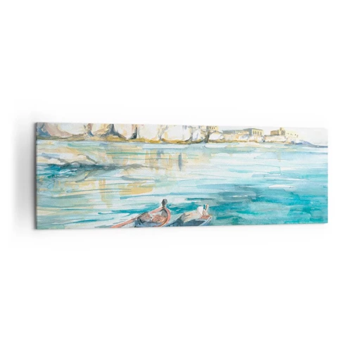 Schilderen op canvas - Azuurblauw landschap - 160x50 cm