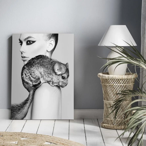 Schilderen op canvas - Dame met een chinchilla - 50x70 cm
