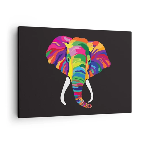 Schilderen op canvas - De olifant die ervan hield om in de regenboog te baden - 70x50 cm