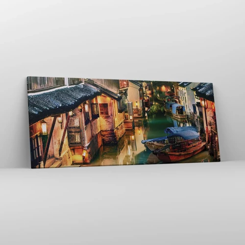 Schilderen op canvas - Een avond op een Chinese straat - 120x50 cm