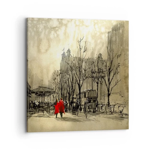 Schilderen op canvas - Een date in de Londense mist - 70x70 cm