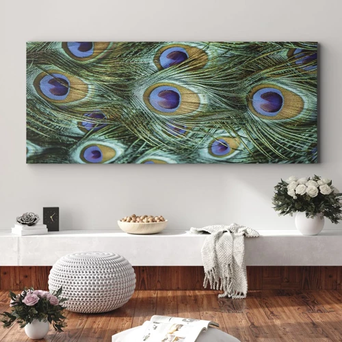 Schilderen op canvas - Een pauwenooglook - 100x40 cm