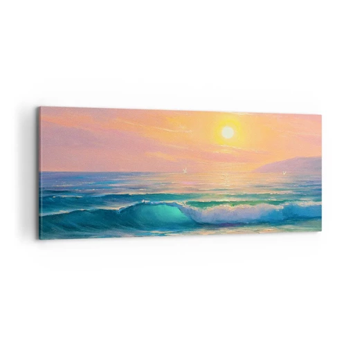 Schilderen op canvas - Een turquoise lied van de golven - 100x40 cm