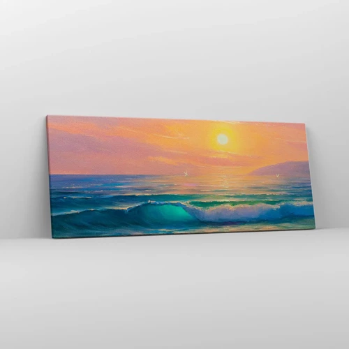 Schilderen op canvas - Een turquoise lied van de golven - 100x40 cm