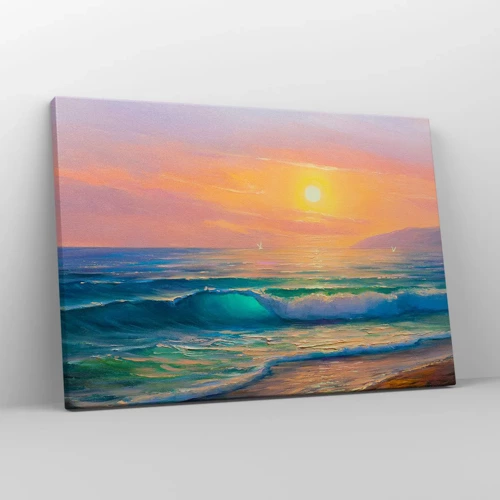Schilderen op canvas - Een turquoise lied van de golven - 70x50 cm