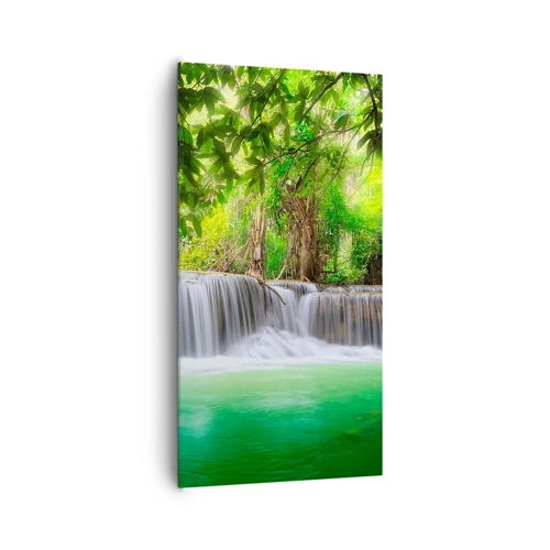 Schilderen op canvas - Een waterval in het groen - 65x120 cm