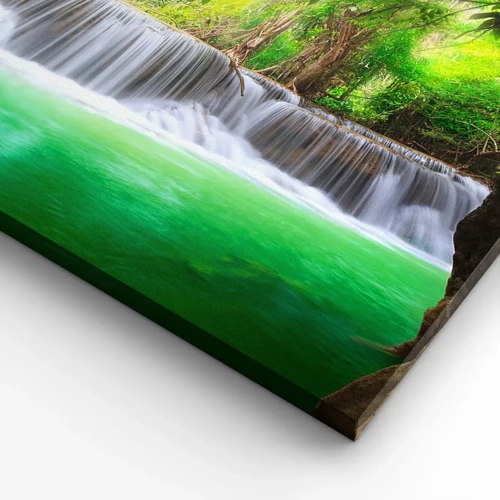 Schilderen op canvas - Een waterval in het groen - 65x120 cm