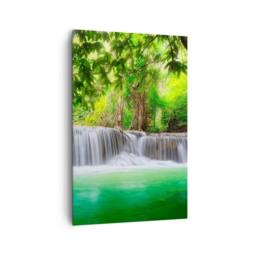 Schilderen op canvas - Een waterval in het groen - 80x120 cm