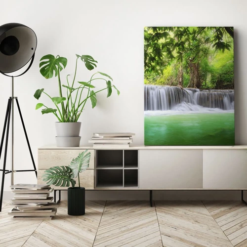 Schilderen op canvas - Een waterval in het groen - 80x120 cm