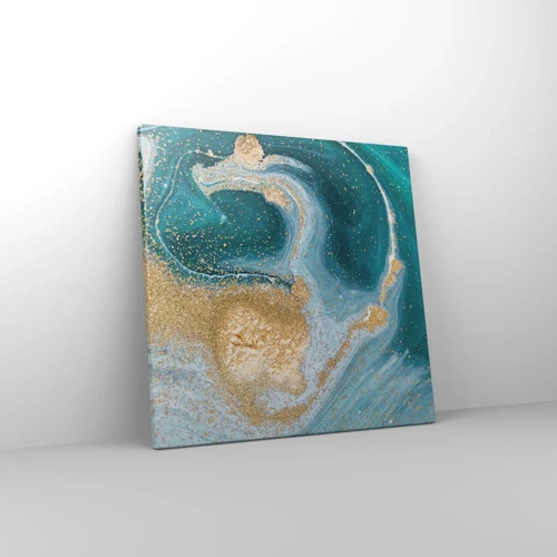 Schilderen op canvas - Een werveling van goud en turkoois - 40x40 cm