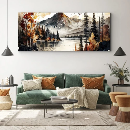 Schilderen op canvas - Gouden herfst in de bergen - 100x40 cm