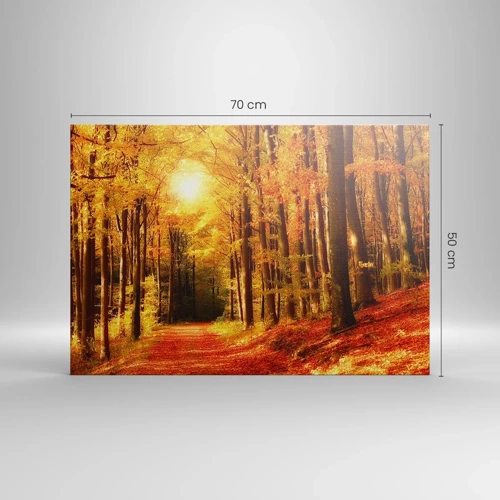 Schilderen op canvas - Gouden herfst op een bosweg - 70x50 cm