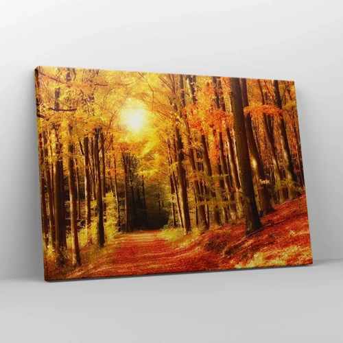 Schilderen op canvas - Gouden herfst op een bosweg - 70x50 cm