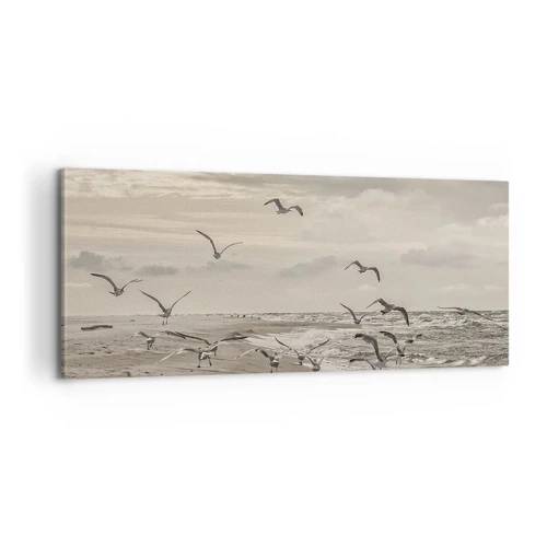 Schilderen op canvas - Het geluid van de zee, het zingen van vogels - 100x40 cm