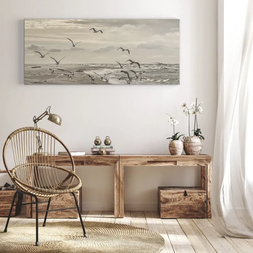 Schilderen op canvas - Het geluid van de zee, het zingen van vogels - 100x40 cm