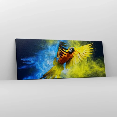 Schilderen op canvas - In het blauwe en gouden stof - 100x40 cm