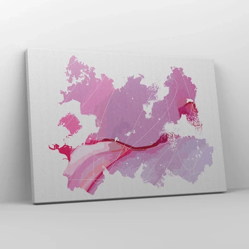 Schilderen op canvas - Kaart van de roze wereld - 70x50 cm