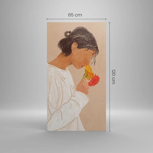 Schilderen op canvas - Meisje en bloemen - 65x120 cm
