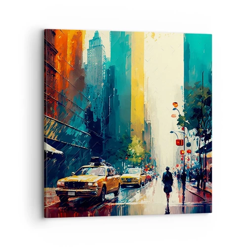 Schilderen op canvas - New York – zelfs de regen is hier kleurrijk - 70x70 cm